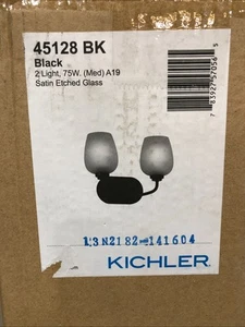 Kichler Valserrano 14.5 in. 2Light Black Vanity Light Satin Etched Glass 45128BK - Picture 1 of 3