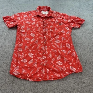 Buffalo David Bitton Shirt Men's Medium Orange Hawaiian All Over Print Dark Wash - Picture 1 of 9