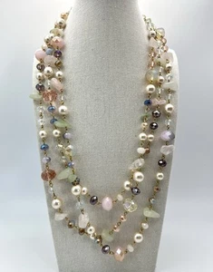 New CAROLEE Spring Necklace Faux Pearl Faceted Crystal Stones 72” - Picture 1 of 13