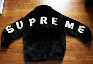 Giacca Bomber Supreme Finta Pelliccia Nera Taglia Media Primavera Estate 2017 Unisex - Foto 1 di 9