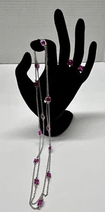 Charles Winston 925 Sterling Silver Lab Created Sapphire 36” Necklace & Earrings - Picture 1 of 7