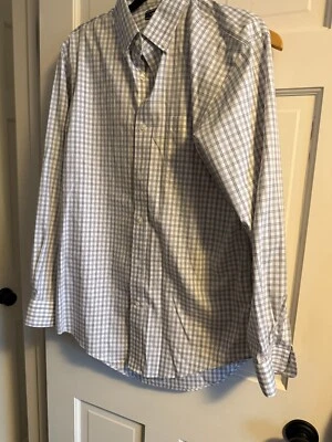 Lands' End Oxford Supima a cuadros gris sin hierro tradicional.  Ajuste 15 1/2 - 34 LN Foto 1 de 3