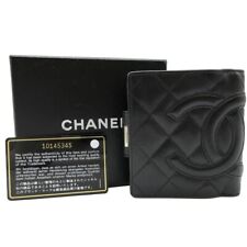 CHANEL CC Logo Cambon Bifold Wallet Purse Patent Leather Black France M427