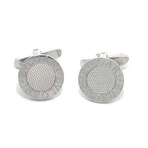 Gemelli Bvlgari BB oro 18 kt bianco inciso stile bottone piatto - Foto 1 di 7
