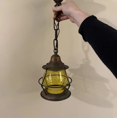 arts and crafts pendant fixture antique 30s 20s yellow glass Cover