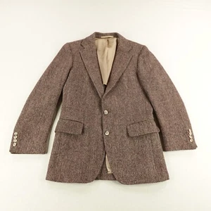 Vintage Harris Tweed Jacket Mens 36R Brown Herringbone Wool Sport Coat Blazer ^ - Picture 1 of 12