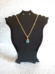 💗Sweet Aquamarine Blue Acrylic Rhinestone Charm Pendant Gold Plated Necklace💗 - Picture 1 of 8