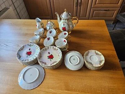 Bareuther Waldsassen Kaffeeservice in Perlmutt Weiß- Goldrand-Bavaria-Rosendekor - Bild 1 von 4