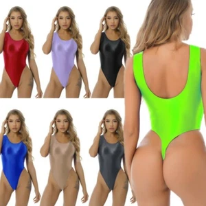 Traje de baño de una pieza tanga sin espalda brillante corte alto tanga leotardo - Imagen 1 de 80
