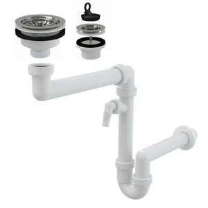 Ablaufgarnitur Raumspar Siphon Küche Spüle Spülbecken Ablauf Abfluss Becken Sieb - Bild 1 von 8