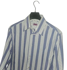 Men's VICRI PORTO Premiuum Blue STRIPE Pattern Button Down SHIRT 43/17 *FITS* L - Picture 1 of 8