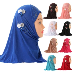 Muslim Kids Headscarf Turban Hat Handmade Flowers Girls Scarves Head Wraps Hijab - Picture 1 of 25