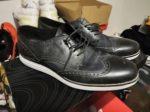 Mens Cole Haan Lunargrand Leather And Canvas Oxford Shoes Size 15 Black Gray - Picture 1 of 4