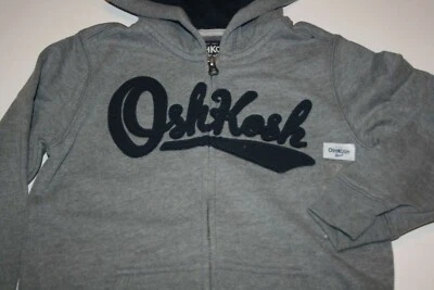 New OshKosh Boys 10 Yr Logo Gray Hoodie Full Zip Up Sweatshirt Hoodie Fleece - Image 1 of 3