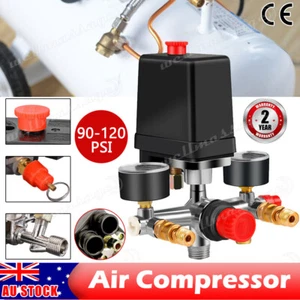 90-120PSI Air Compressor Pressure Switch Control Valve Manifold Regulator Gauges - Picture 1 of 12