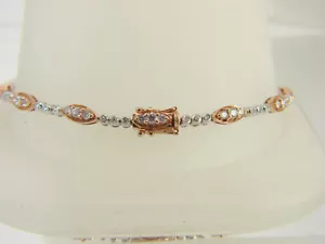 14K Rose and White Gold Natural 1.50ctw Diamond Tennis Bracelet 7.5 gms - Picture 1 of 9