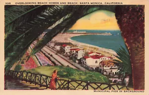 SANTA MONICA VISTA DE CASAS DE PLAYA 1940 VINTAGE LINO POSTAL 072424 T - Imagen 1 de 2