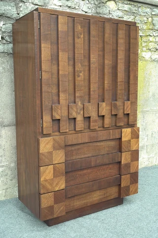 Mid Century Modern Brutalist Lane Walnut Tall Dresser Cover