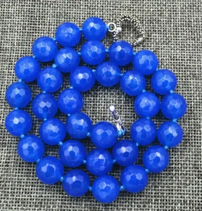 12mm faceted Blue Jade gems round beads Necklace 17/20/24" Tibetan silver - Picture 1 of 9