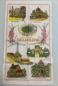 Vintage cotton Tea Towel Melbourne Famous Icons Print - Picture 1 of 4