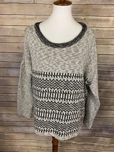 Ecote Urban Outfitters Womens Medium Sweater NWT Grey Chevron Print $69 Retail - Picture 1 of 11
