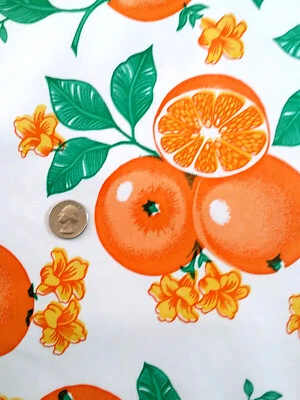 WHITE ORANGES VINYL OILCLOTH TABLECLOTHS DINING KITCHEN PATIO 6 SIZE 48x48-108 - Image 1 of 3