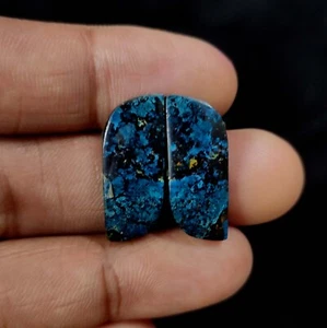 24.60 Cts Azurite Pendant Making Cabochon Natural 2 Pcs 24X10X3.3 MM - Picture 1 of 8
