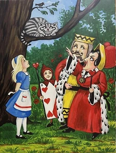 ACEO RYTA Alice In Wonderland print of painting Cheshire Cat Queen Of Hearts Art - Picture 1 of 1