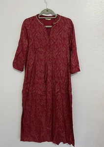 Global Desi Indianer Kleid - Größe M - rot weinrot mit Blattgold & Knöpfen - Bild 1 von 5