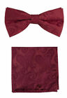 Formal Burgundy Tone Paisley Pre-tied Bow tie and Pocket Square Hanky Set 
