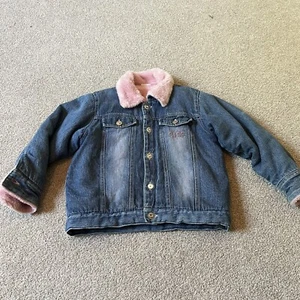 Vintage Y2K Sanrio Hello Kitty Denim Jean Jacket Fur Lined Jeweled Girls 6X - Picture 1 of 11