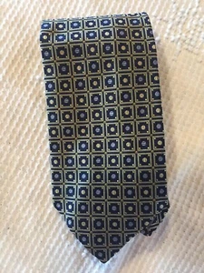 Robert Talbott Parisian Tie Geometric Silk Navy w/ Blue Silver Gold Short - Picture 1 of 11