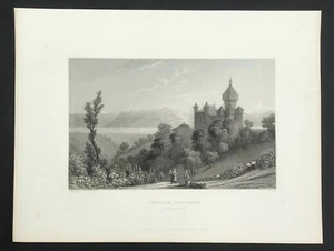Chateau Wufflens Switzerland After Bartlett steel engraved 1844 - Picture 1 of 2