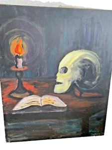 Ghotik- Esoterik -Halloween - Bild auf Holzplate Signiert von 1976 - Bild 1 von 2