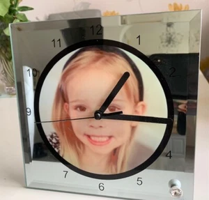 Photo Clock Personalised Mirrored Glass Desktop Clock With Mechanism with stand - Picture 1 of 4