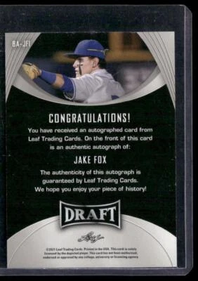 2021 Leaf Metal Draft #BA-JF1 Jake Fox - Image 1 of 2