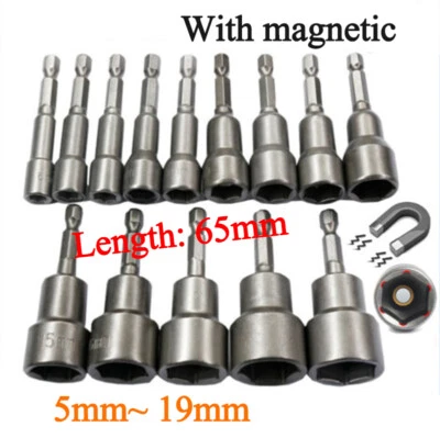 5mm-19mm Hex Magnetic Nut Driver 1/4" Socket Impact Drill Bits for Power Drills - Image 1 of 4