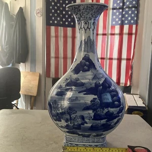 Porzellan Vase Landhaus blau-weiß Vase 18" - Bild 1 von 14