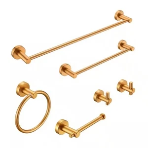 6 Piece Bath Hardware Towel Toilet Paper Set Brushed Gold DR-GJ66014 - Picture 1 of 1