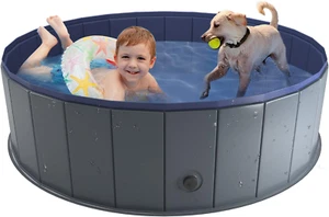 Foldable Dog Pool, 48"x12" Collapsible Hard Plastic Pet Bath & Wading Tub - Picture 1 of 12