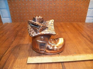 Vintage Copper-Plated Old Woman Who Lived in A Shoe Nursery Rhyme Bank - Picture 1 of 6