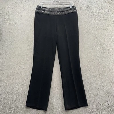 Alberto Makali Mujer EE. UU. 10 Negro Recto Dacron Pantalones Cuero Cintura Ribete Foto 1 de 4