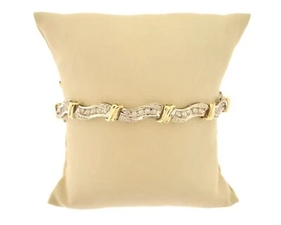10K Two Tone Gold 1.65 Carat Channel & Pave Set Round Diamond Tennis Bracelet - Image 1 of 3