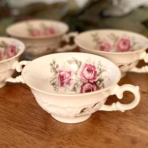 Vintage KPM Royal Ivory Friederike Tea Cup Set of 4 Rose Floral Gold Trim - Picture 1 of 10