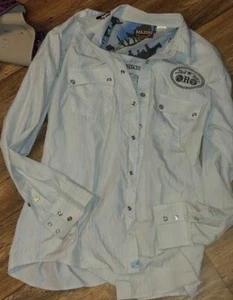 western maxini shirt franky max snaps stripes dos de oro patch long sleeves - Picture 1 of 4