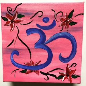 Mini Acrylic Painting Canvas Original Signed OM OHM AUM HINDU YOGA MEDITATION 6" - Bild 1 von 10