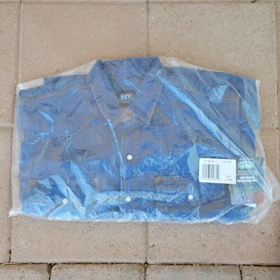 NWT Key Denim Shirt Large Tall LT Western Pearl Snap Work Ranch Cowboy Rugged  - Image 1 of 4
