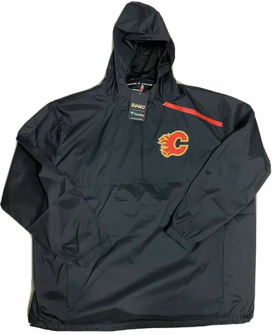 FANATICS AUTHENTIC PRO 1/4 ZIP HOODED ANORAK JACKET PULLOVER CALGARY FLAMES 3XL Cover