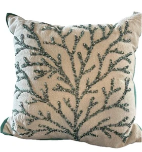 Coastal Collection Beaded PIllow Decorative Beach Turquoise Beige New w/Tag - Picture 1 of 10