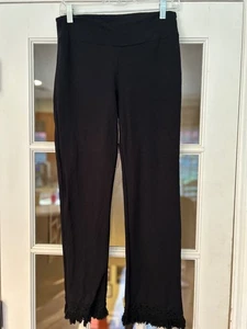 EUC Chatoyant Black With Fringe Bottoms Pockets Pants Large Made In The USA - Picture 1 of 7
